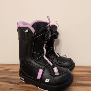 K2 Lil Kat Black and Purple Snowboard Boots Kids GirlsSize 11K